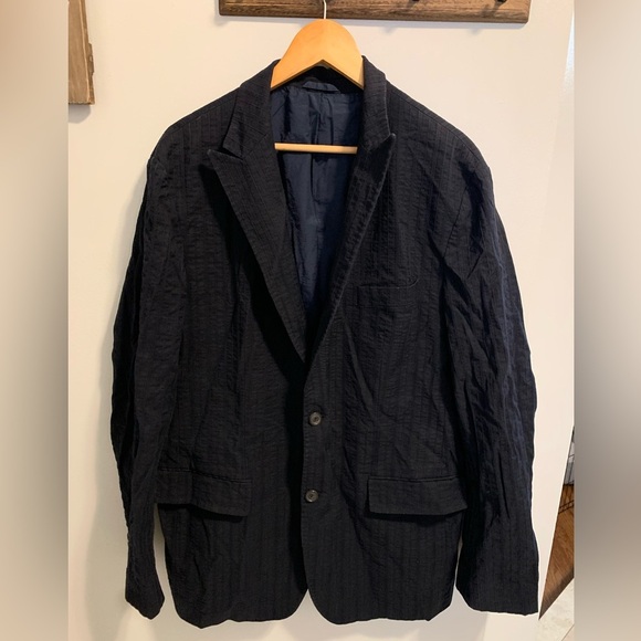 Hugo Boss QUEEN-W Navy Pinstripe Cotton Blend Blazer Jacket Size 102 - Picture 8 of 11